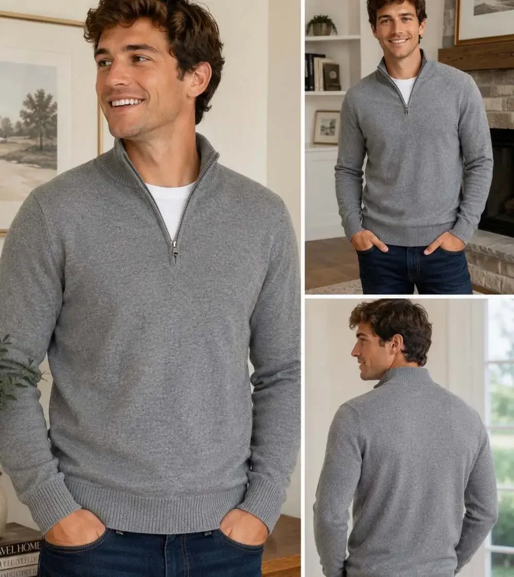 J.Crew Men’s Medium Gray 100% Cotton Quarter Zip Pullover Sweater Mock Neck